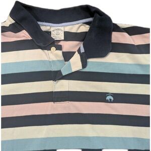 Brooks Brothers Polo Shirt Mens XXL Blue Striped Collar Slim Performance
